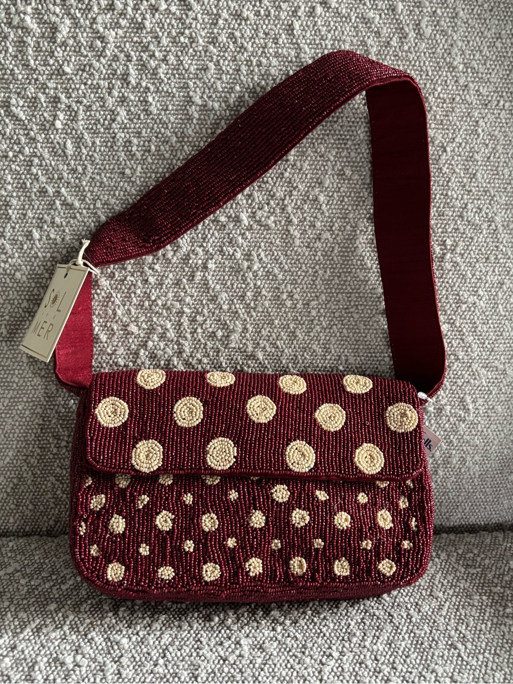 Beaded Maroon Polka Dot Shoulder Bag